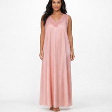 Vintage Sans Souci Lingerie Pink Lace Trim Maxi Nightgown Sleepwear Size M USA