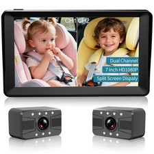 Dual Baby Car Camera, 7" 1080P Split Screen Baby Car Monitor with Night Visio...
