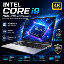 15.6" Windows 11 Pro Laptop i9-9900 16GB RAM 512GB SSD Backlit Fingerprint