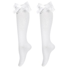 1 Pairs White Ruffle Socks For Women, Cotton Knee High Sock With Lace Ruffle