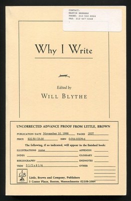 Will BLYTHE / Why I Write Uncorrected Proof 1st 1998