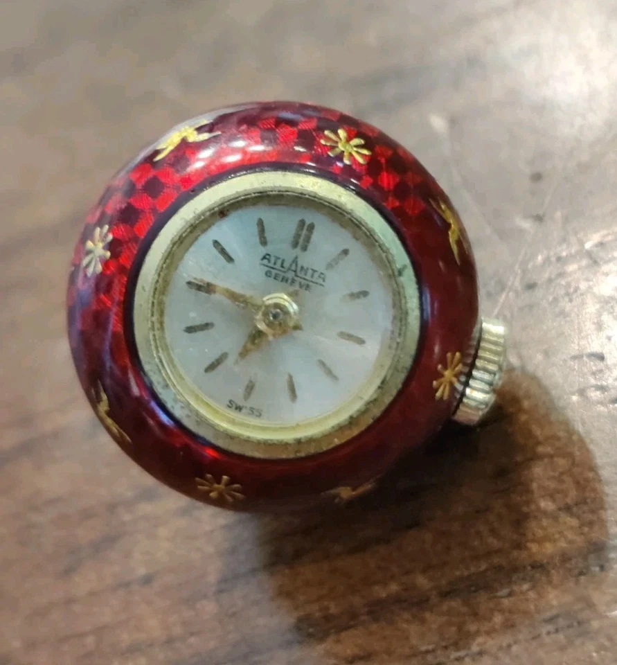 Reloj Colgante Atlanta Geneve Hecho en Suiza Orbe Esmalte Rojo Pintado a Mano Pájaros Dorados Foto 4 de 4