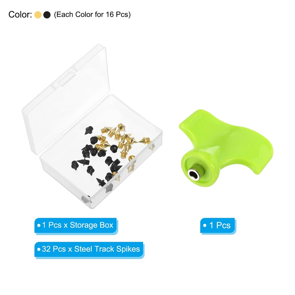 32Pcs 1/4" Carbon Steel Track Spikes Replacement Spikes w Wrench, Black Gold - Image 3 of 4