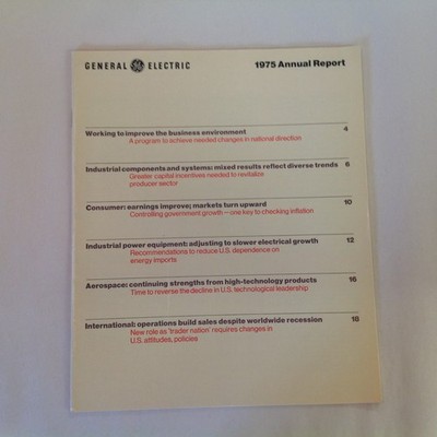 Vintage General Electric 1975 Annual Report Business Industrial Shareholder GE