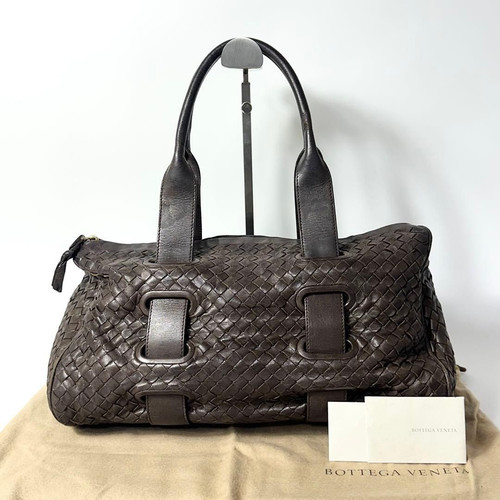 Bottega Veneta Intrecciato Leather Boston Bag Black Authentic Used From Japan