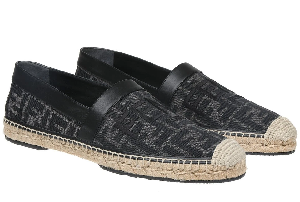 NUEVO FENDI ZUCCA FF GRIS LONA LOGO ALPARGATAS ZAPATOS MOCASINES 10/US 11 Foto 2 de 4