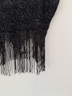 Black Y2K tank crop top with fringe trim, made in USA, on white background.