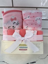 Baby Elements 9-Piece Hooded Towel  Washcloth Set Pink Love Kitty NEW