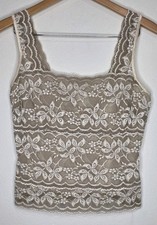 Cache Y2K Beige Floral Lace Lined Cami Tank T...