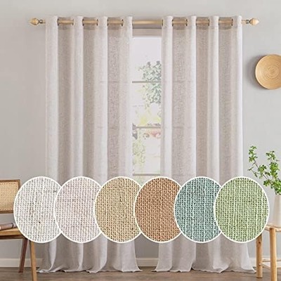 Curtains Drapes with Eyelet Voile Curtain Short Modern Linen Look Semi Sheer...