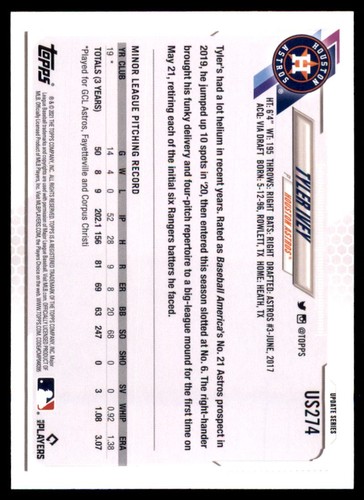 2021 Topps Update #US274 Tyler Ivey RC Astros - Picture 2 of 2