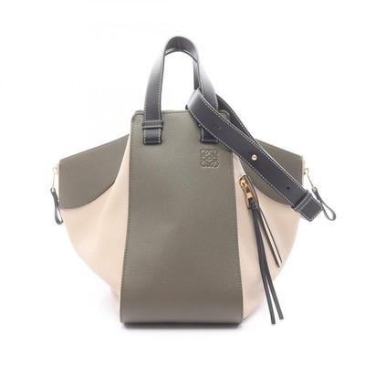 LOEWE Hammock Medium Shoulder Handbag leather Khaki Beige Used Women