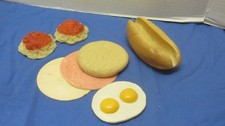 VINTAGE LOT OF REALISTIC RUBBER PLAY FOOD SPAGHETTI LUNCH MEAT EGGS