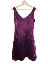 Y2k Vintage Betsey & Adam Women's Shimmery Plum V-Neck Dress