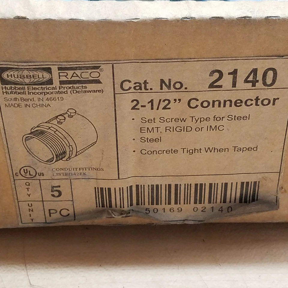 Hubbell-RACO 2140 2 1/2" Connector, EMT/Rigid/IMC - NEW - Image 2 of 4