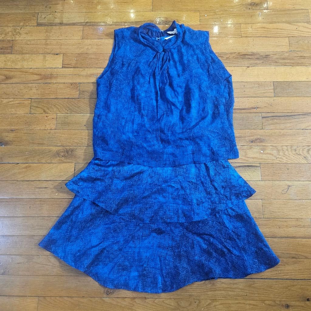 Women's Rebecca Taylor Blue Black Tiered Silk Dress Size 2