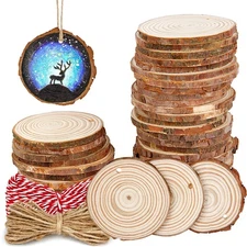 Colovis 30Pcs 2.4-2.8" Unfinished Natural Wood Circles w/ Holes for Crafts