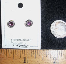 DAINTY STERLING SILVER SOLITAIRE PIERCED STUD EARRINGS W/LIGHT PURPLE CRYSTALS