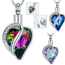 Crystal Heart Urn Pendant Memory Necklace for Cremation Ashes Memorial Jewelry