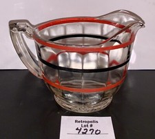 Vintage Mid Century Black Red Band Stripe Glass CREAMER Pitcher