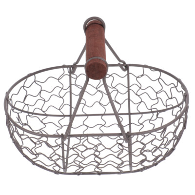 Metal Wire Egg Basket Fruit Bread Chicken Storage Farmhouse Kitchen Organizer