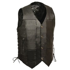 Event Leather EL5391 Men's Black Leather 10 Pocket Side Lace Vest - Max Storage