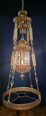 Loevsky L&L Vintage Hollywood Regency Hanging Swag Table Lamp Crystal Chandelier