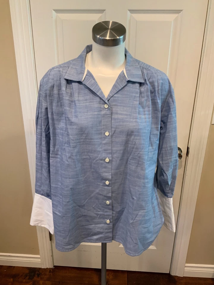 Camisa MARCO Azul Cuadrada Plisada Contraste Puño Abotonada, Talla M Foto 2 de 4