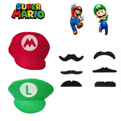 Super Mario Luigi Bros Cosplay Party Hat Mustache Set Costume Book Week  UK