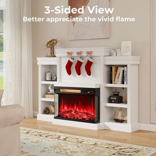 23 Inch 3-Sided Electric Fireplace 1500W Recessed Fireplace Insert-Black - Picture 5 of 5