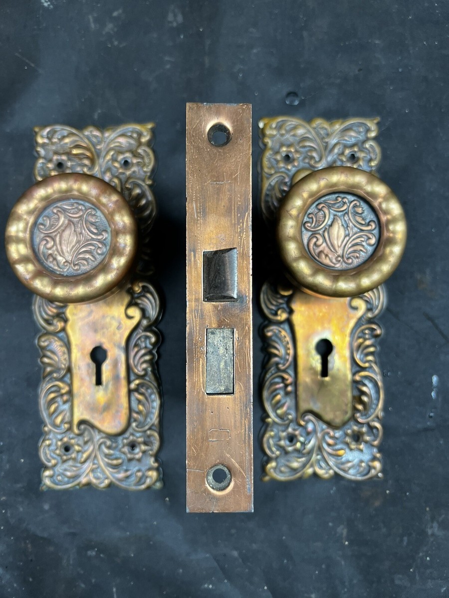 Reading Hardware Company (RHC) Eulalia Door Knobs, Backplates