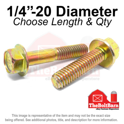 1/4''-20 Grade 8 Hex Flange Screws Frame Bolts Zinc Yellow (Pick Length & Qty)