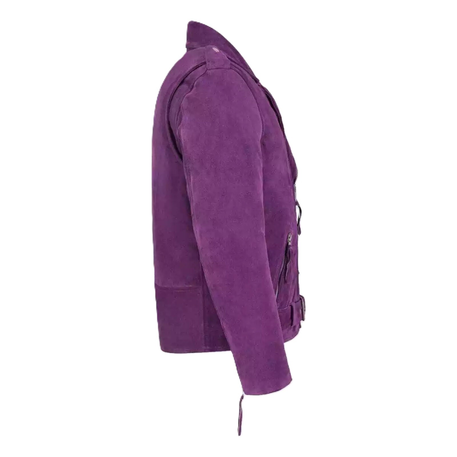 Men's 100% Genuine Suede Leather Purple Biker Jacket Classic Motorcycle Jacket - second product detail image