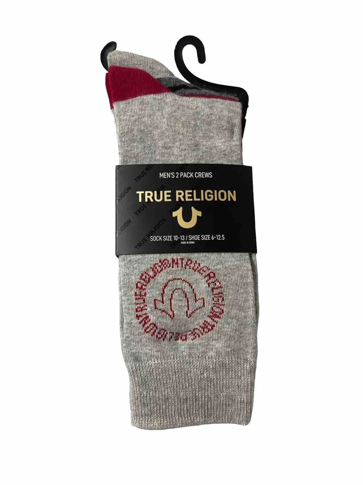 True Religion Crew Socks 2 Pack Gray Red Black Men’s Size 6-12.5