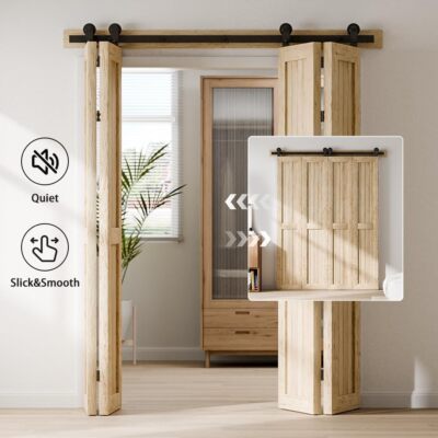 3FT-12FT Bifolding Sliding Barn Door Hardware Kit for 2/4 Wooden Doors,Top Mount