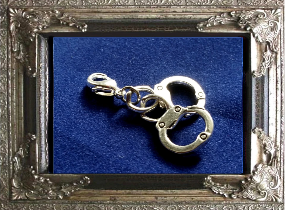 CHARM ANHÄNGER HANDSCHELLEN FESSELN HOCHZEIT LIEBE silber für ARMBAND + KETTE  - Bild 2 von 2