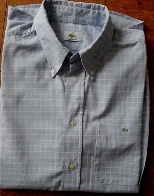 Chemise LACOSTE manches longues t 42 L/ XL env. bleu ciel quadrillée beige - Photo 1/4