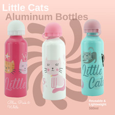 2Pcs Little Cats Aluminum Water Bottles 500ml, BPA Free & Leak Proof Girls Flask