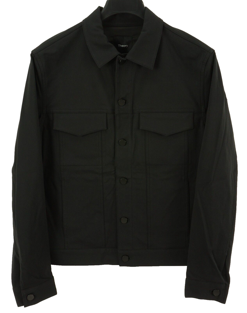 New $325 Theory River Men's Medium Black Neoteric Twill Trucker Jacket Overshirt