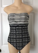 Calvin Klein Strapless One-Piece Swimsuit Womens 4 Black White Geometric Print