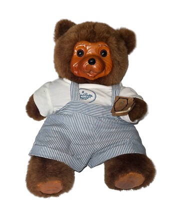 Robert Raikes テディベア krank marcelloアンティーク Robert Raikes Brown Teddy Bear W/ Overalls Carved Wood Face Paws