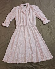 VTG 80s Stuart Alan Floral Midi Dress Powder Pink Buttons Sleeve SZ 16 COTTAGE
