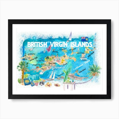Britische Jungferninseln illustriertes gerahmtes Wandbild Poster Leinwanddruck Bild