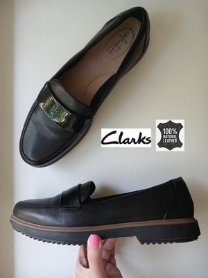 ladies clarks loafers black textile 42