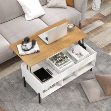 Living Room Central Table with Large Hidden Compartment-White