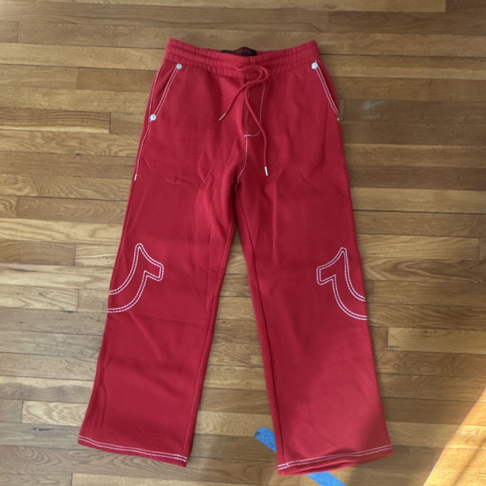 True Religion Red Men's Casual Pants Drawstring Pockets Elastic Waist World Tour