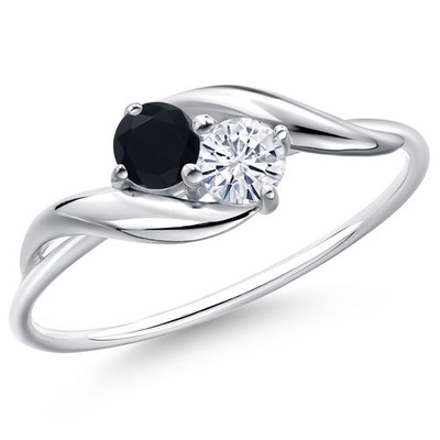 10K White Gold Ring Round Onyx Moissanite (0.29 Cttw)