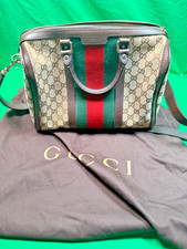 Authentic Gucci Boston satchel bag monogram canvas brown leather with strap