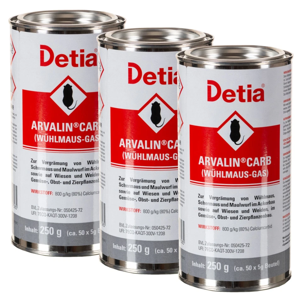 Detia Wühlmausgas 3x 250 g Maulwurf Wühlmaus Abwehr Vertreibung vertreiben
