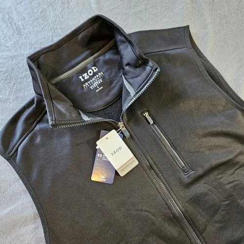 NWT IZOD Advantage Performance Sportflex Black Lined Zip Up Golf Vest Men’s LG - product listing photo